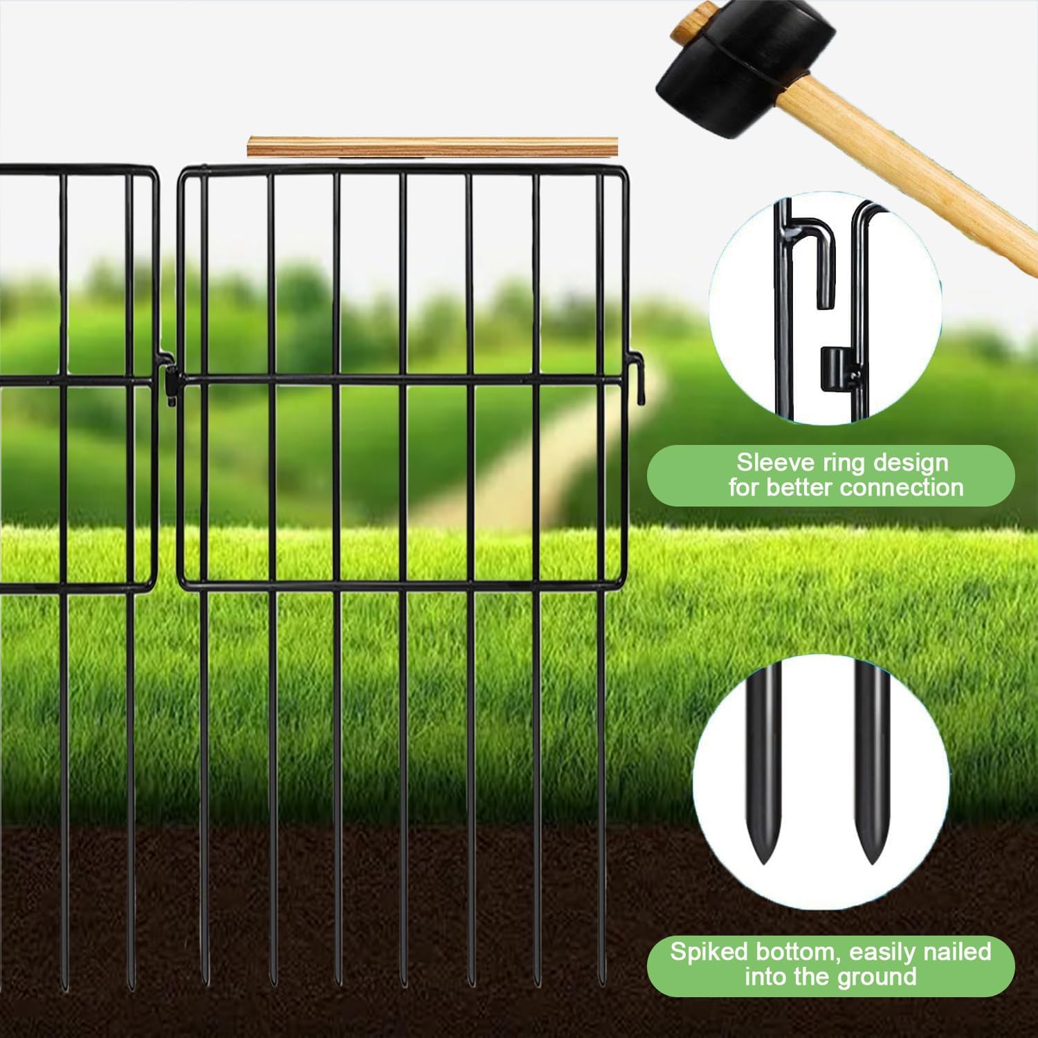 Decorative Garden Fence 17in x10.8ft,10 Pack Rustproof Metal No Dig Fence Animal Barrier for Dog and Rabbits,Square Flower Bed Edging Ornamental Wire Border Panel Fencing,Yard Patio Defense(Square)-VerdiqueGarden