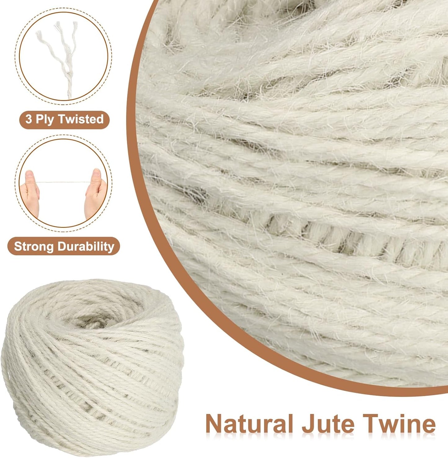 uxcell 328 Feet Natural Jute Twine String,3mm Thin Garden Twine Rope Colored Plant String Cord for DIY Art Crafts Gift Wrapping Decoration Packing Gardening Plant Hanger,White-VerdiqueGarden