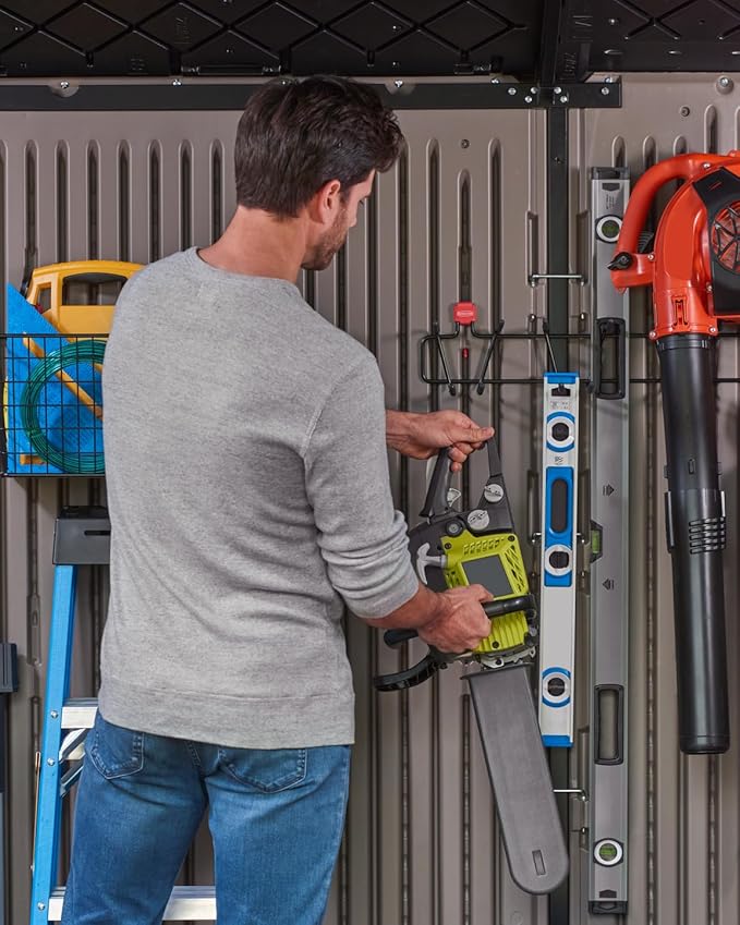 Rubbermaid Extra Large Resin Outdoor Storage Shed With Floor (7 x 10.5 Ft.) Weather Resistant Brown Organization for Home/Lawn Mower/Backyard Equipment/Bike Storage/Pool Supplies-VerdiqueGarden