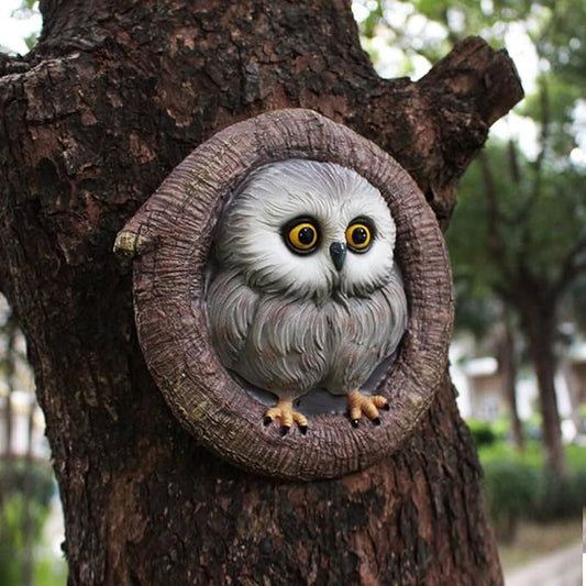 Owl Tree Hugger Whimsical Tree Sculpture Garden Statues Outdoor Tree Face Decor Garden Peeker Yard Art Decorations (Singel Owl)-VerdiqueGarden