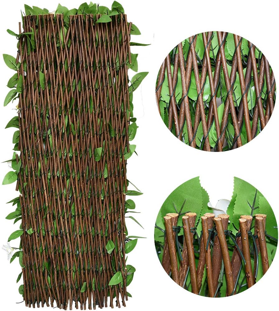 Expandable Fence Privacy Screen for Balcony Patio Outdoor,Decorative Faux Ivy Fencing Panel,Artificial Hedges (Single Sided Leaves) (4, White Flowers)-VerdiqueGarden