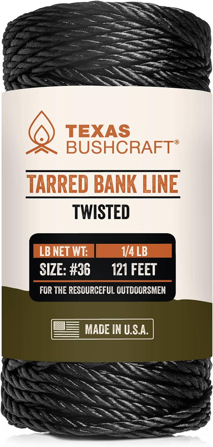 Texas Bushcraft Tarred Bank Line Twine - #36 Black Nylon String for Fishing, Camping and Outdoor Survival – Strong, Weather Resistant Bankline Cordage for Trotline-VerdiqueGarden