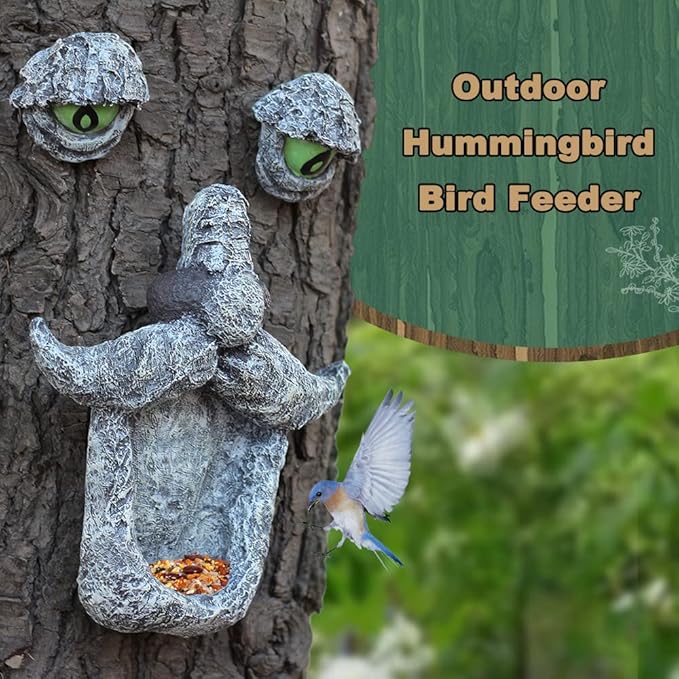 Tree Face Bird Feeder,Tree Faces Decor Outdoor,Old Man with Glowing Eyes in Dark,Wild Bird Feeder,Tree Yard Art Sculpture,Whimsical Garden Spring Decor-VerdiqueGarden