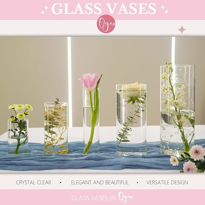 5pcs Glass Vase Cylinder Vases for Centerpieces Small Flower Glass Clear Vases Home Decor Centerpiece Table Flower Vase Decorations for Wedding Decoration＆Holiday Mixed Sizes Tall-VerdiqueGarden
