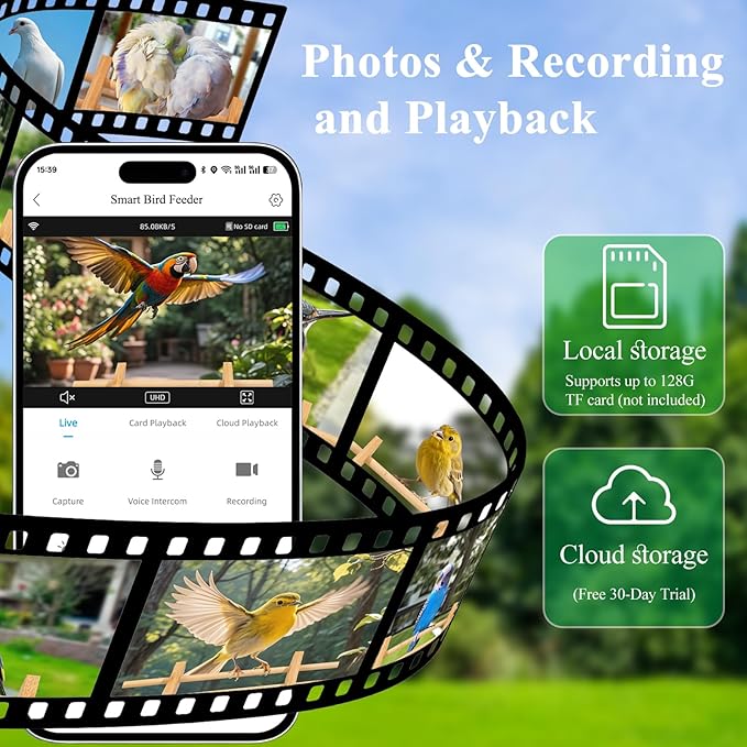 Smart Bird Feeder with Camera for Wild Birds - Identifies 11,000+ Species, Solar Panel Wireless Outdoors Bamboo Birdhouse with Cam, 2K HD Live Video & Instant Alerts - Bird Lover Gifts-VerdiqueGarden