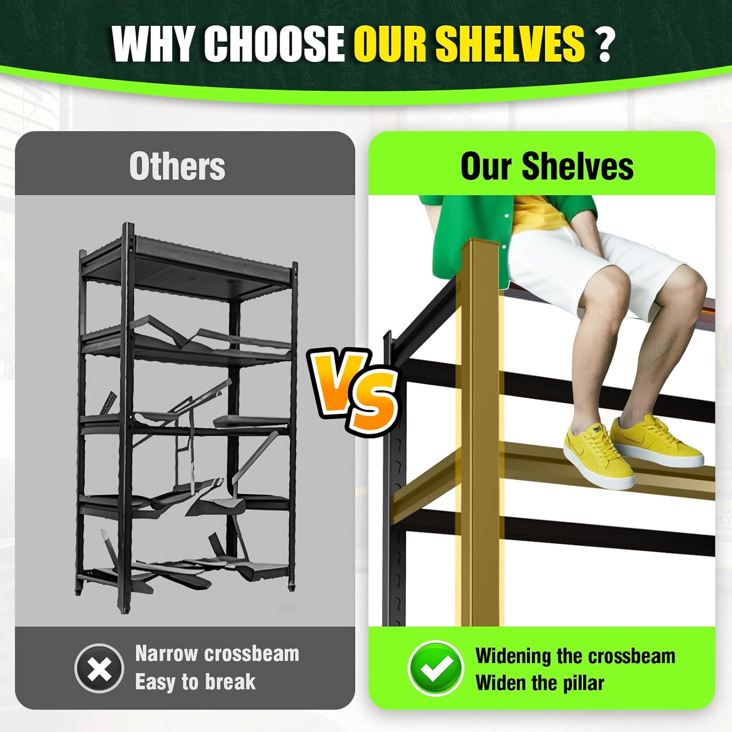 72”H Garage Shelving 2500LBS Adjustable Storage Shelves,5 Tier Metal Steel Heavy Duty Shelving Unit, Industrial Utility Rack Shelf, Storage Organize for garage, Basement ,Black ,72''H*35.4''W*15.7''D-VerdiqueGarden