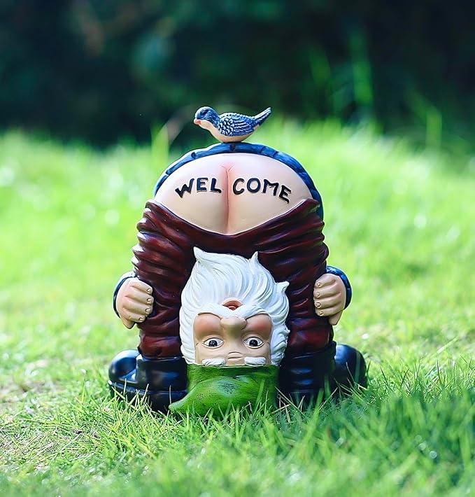 Garden Gnome Statue, Garden Decor,Gnomes Decorations for Yard, Funny Garden Bird Welcome Figurines for Outdoor Patio, Lawn, Yard Art Decoration ，Christmas Garden Gifts (Green)-VerdiqueGarden