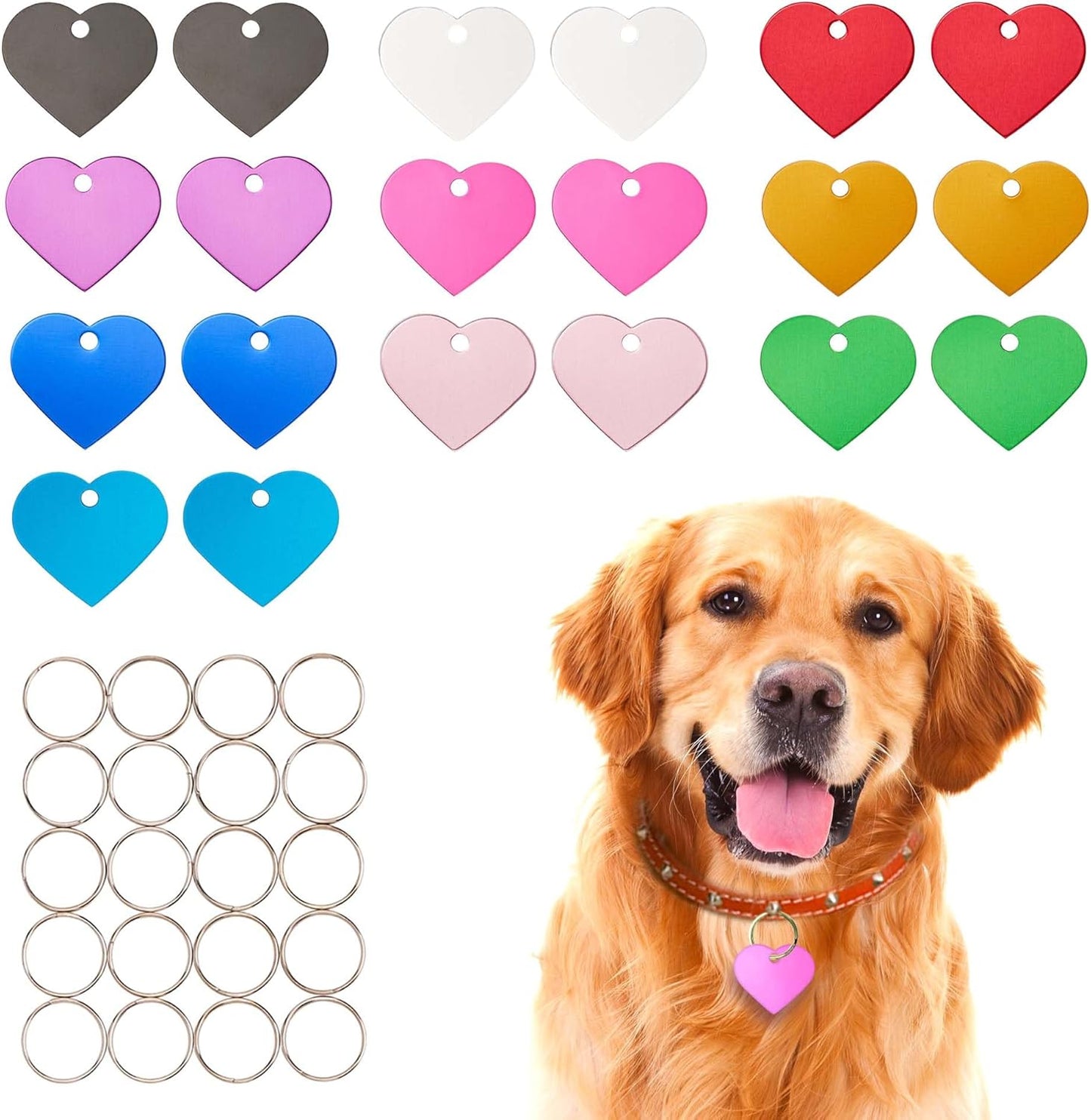 [Press TX Art] 40 Pcs Round(Circle), Bone, Rectangle, Heart Anodized Aluminum Stamping Blanks Tags 10 Mixed Colors Metal Engraving ID Name Tags with Rings (Hearts in 10 Colors)-VerdiqueGarden