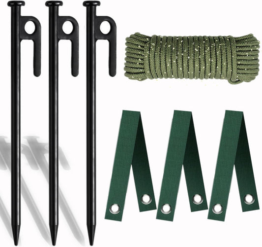 Tree Stake Kits, Tree Stakes and Supports Kits for Hurricane Protection & Bad Weather, Include 3 PCS 11.8" Heavy Duty Steel Tree Stakes, 3 PCS 15.8" Tree Straps and 50 FT Rope-VerdiqueGarden