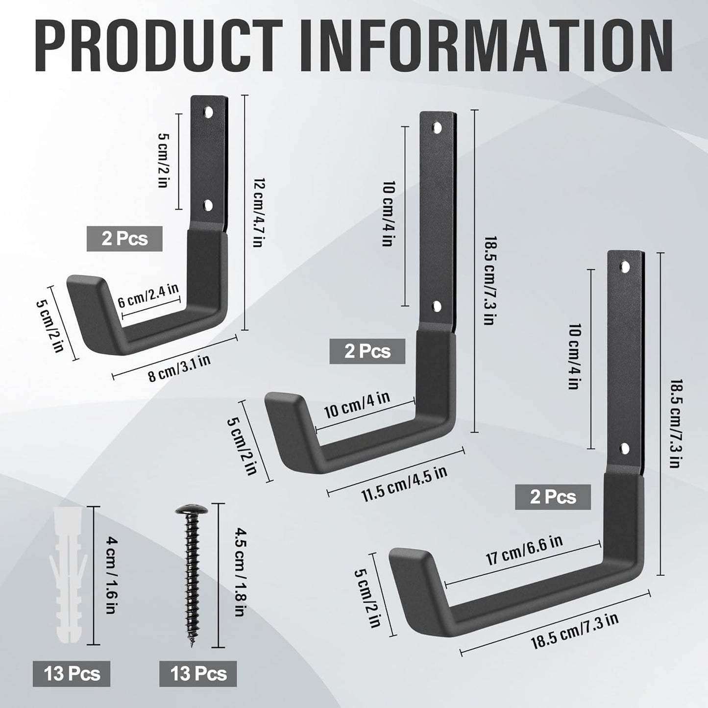 Heavy Duty Utility Hooks, Garage Storage Wall Mount Steel Hooks, Garden Tool Hanger, Garage Organizer for Tool, Ladder, Folding Chair, Hose, Ropes, Bike, etc.(2 S, 2 M, 2 L)-VerdiqueGarden