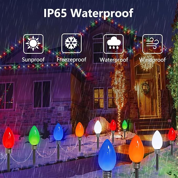 10-Pack Jumbo C9 Solar Christmas Lights, Upgraded LED Outdoor Christmas Decoration, Larger Muticolor Bulbs Solar Lights Outdoor Waterproof for Outside Path Garden Holiday Yard Patio Decor (Multicolor)-VerdiqueGarden