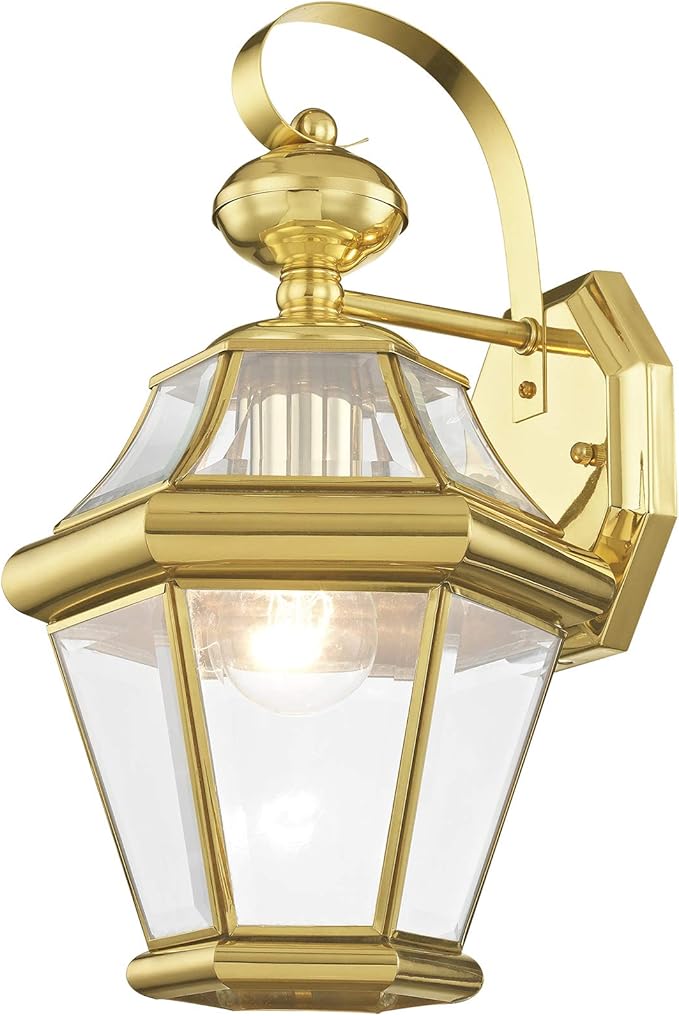 Livex Lighting 2161-02 Outdoor Wall Lantern with Clear Beveled Glass Shades, Polished Brass-VerdiqueGarden