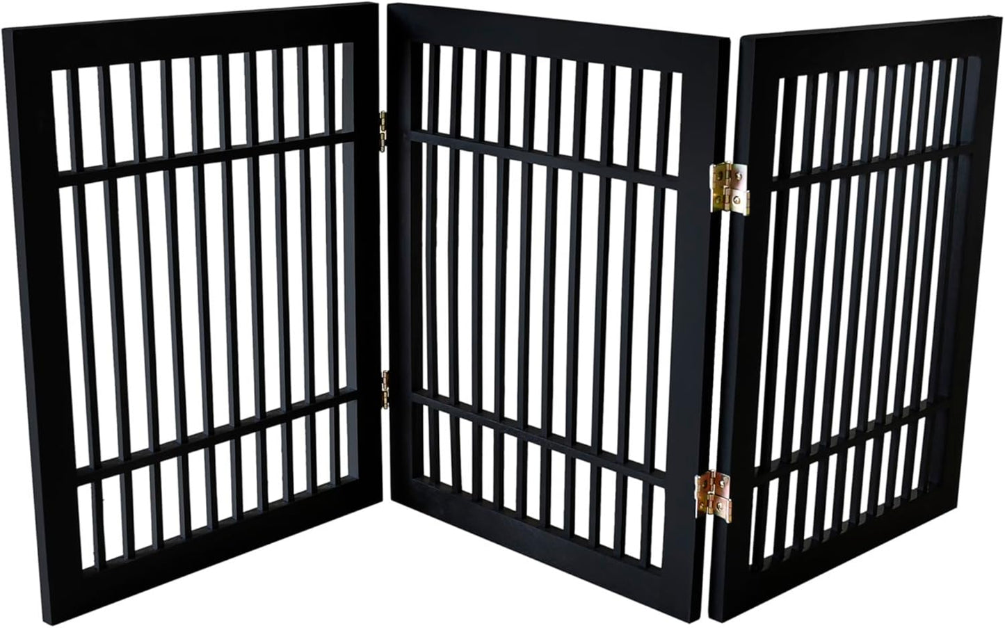 Pet Dog Gate Strong and Durable Freestanding Folding Acacia Hardwood Portable Wooden Fence Indoors or Outdoors by Urnporium (Black Pet Gate, 3 Panel 24" Tall)-VerdiqueGarden