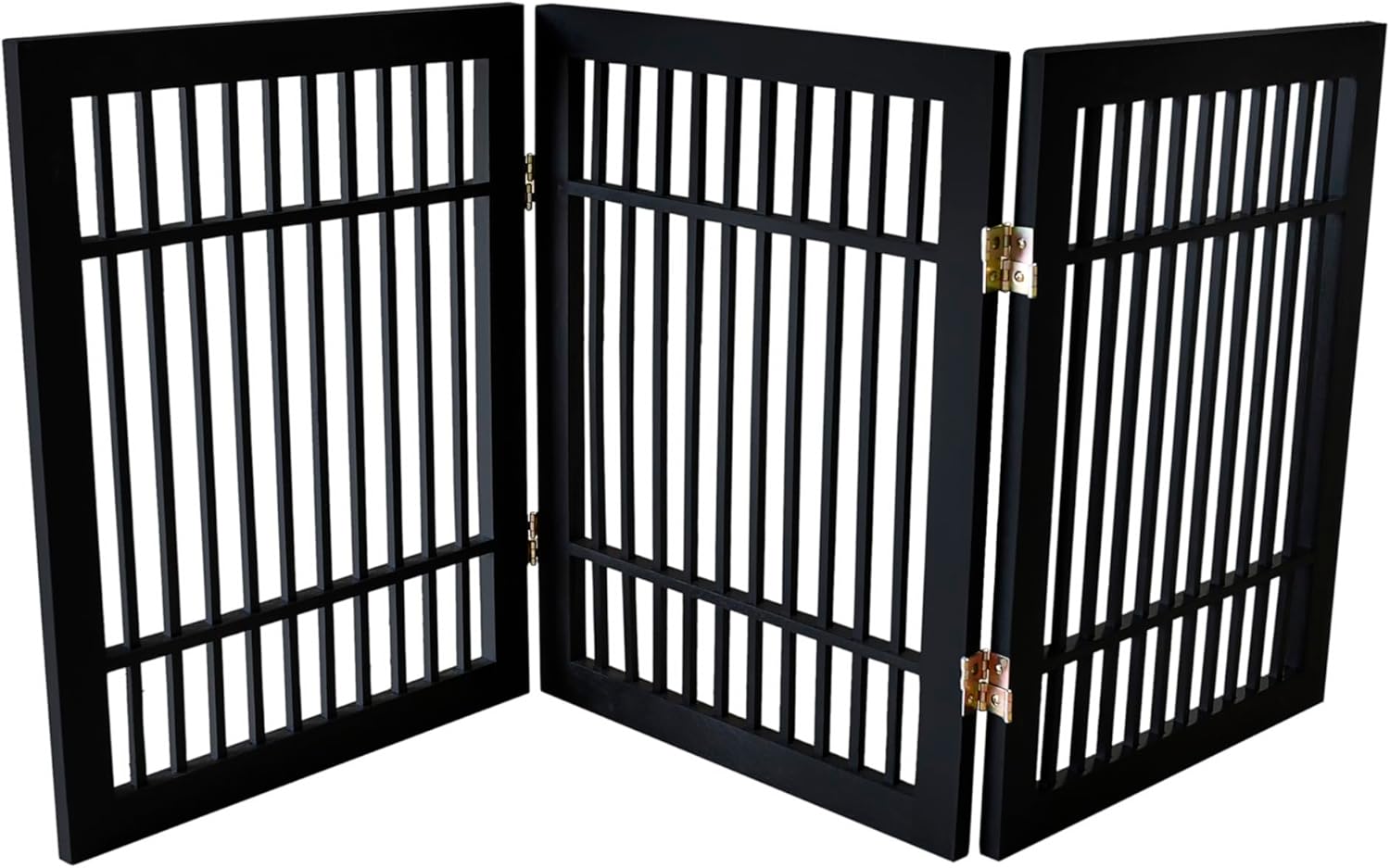 Pet Dog Gate Strong and Durable Freestanding Folding Acacia Hardwood Portable Wooden Fence Indoors or Outdoors by Urnporium (Black Pet Gate, 3 Panel 24" Tall)-VerdiqueGarden