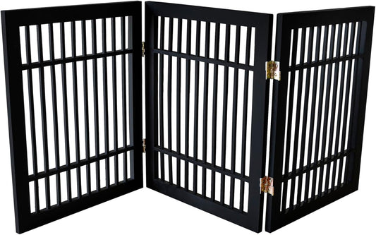 Pet Dog Gate Strong and Durable Freestanding Folding Acacia Hardwood Portable Wooden Fence Indoors or Outdoors by Urnporium (Black Pet Gate, 3 Panel 24" Tall)-VerdiqueGarden