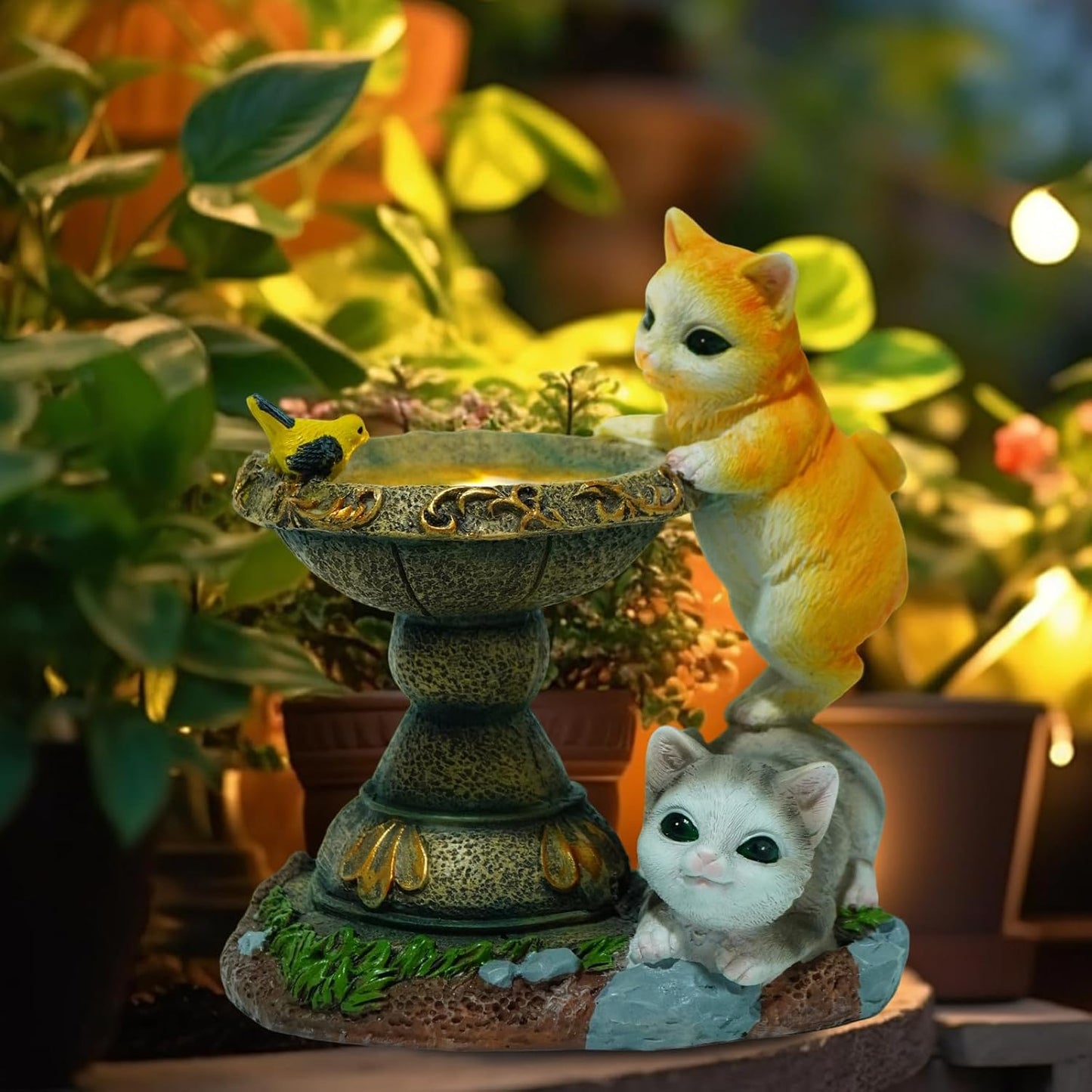Solar Two Kittens Garden Statues with LED Lights, Outdoor Decor for Patio Yard Balcony - Unique Housewarming Birthday Gifts for Women Mom Grandma-VerdiqueGarden