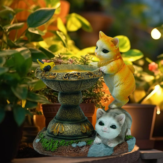 Solar Two Kittens Garden Statues with LED Lights, Outdoor Decor for Patio Yard Balcony - Unique Housewarming Birthday Gifts for Women Mom Grandma-VerdiqueGarden
