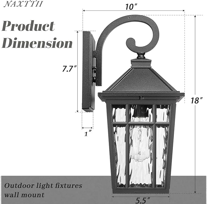 Porch Lights Outdoor Waterproof Exterior Lighting Fixtures 18 Inch Large Size Aluminum Outdoor Wall Lights with Water Ripple Glass E26 Socket-VerdiqueGarden