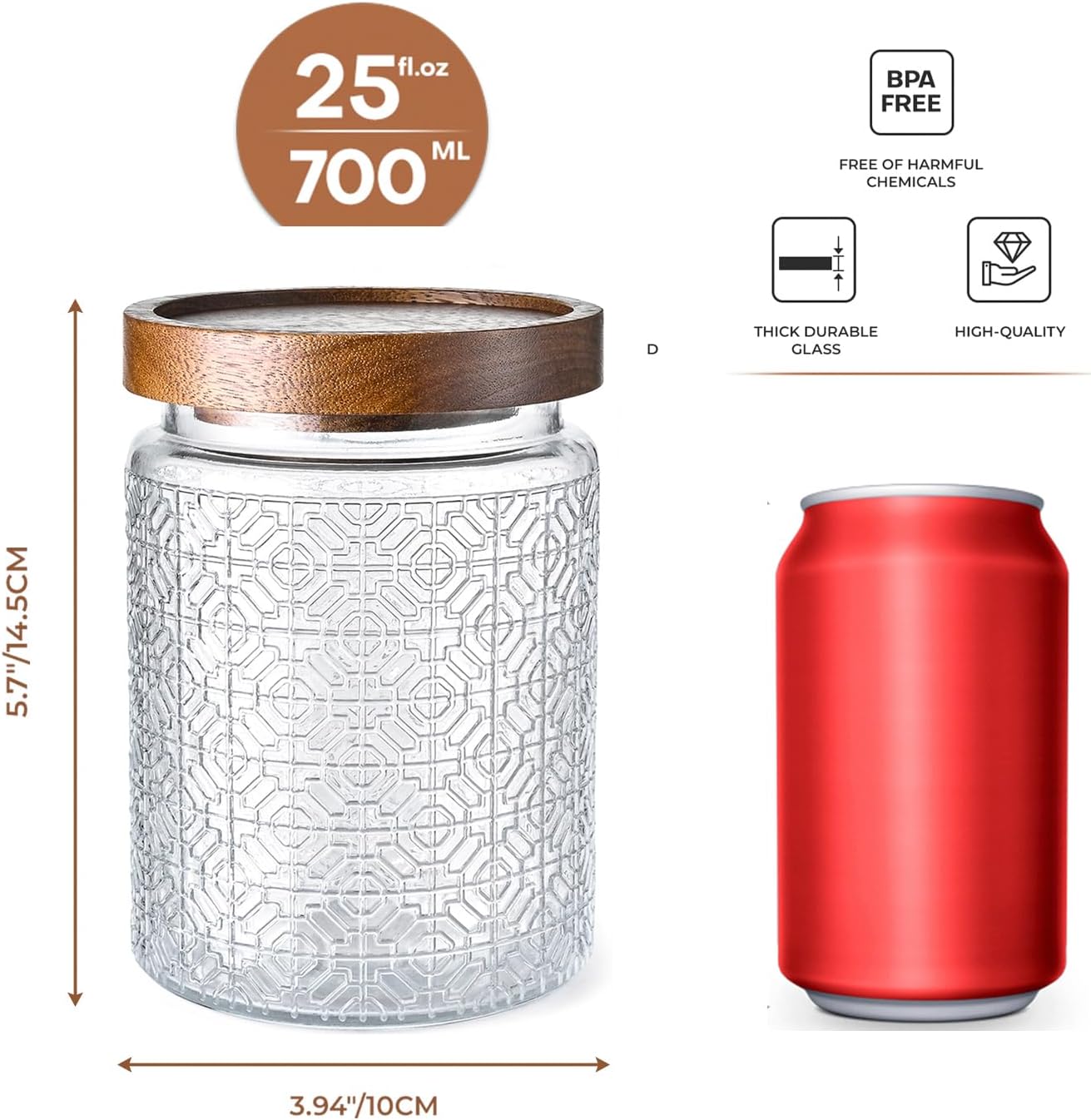 24oz Vintage Glass Canister With Lid Small Glass Jars Wide Mouth Mason Jars Airtight Coffee Canisters Kitchen Storage Containers For Sugar Tea Spice Flour Candy Cookie Cereal Cute Decorative-VerdiqueGarden