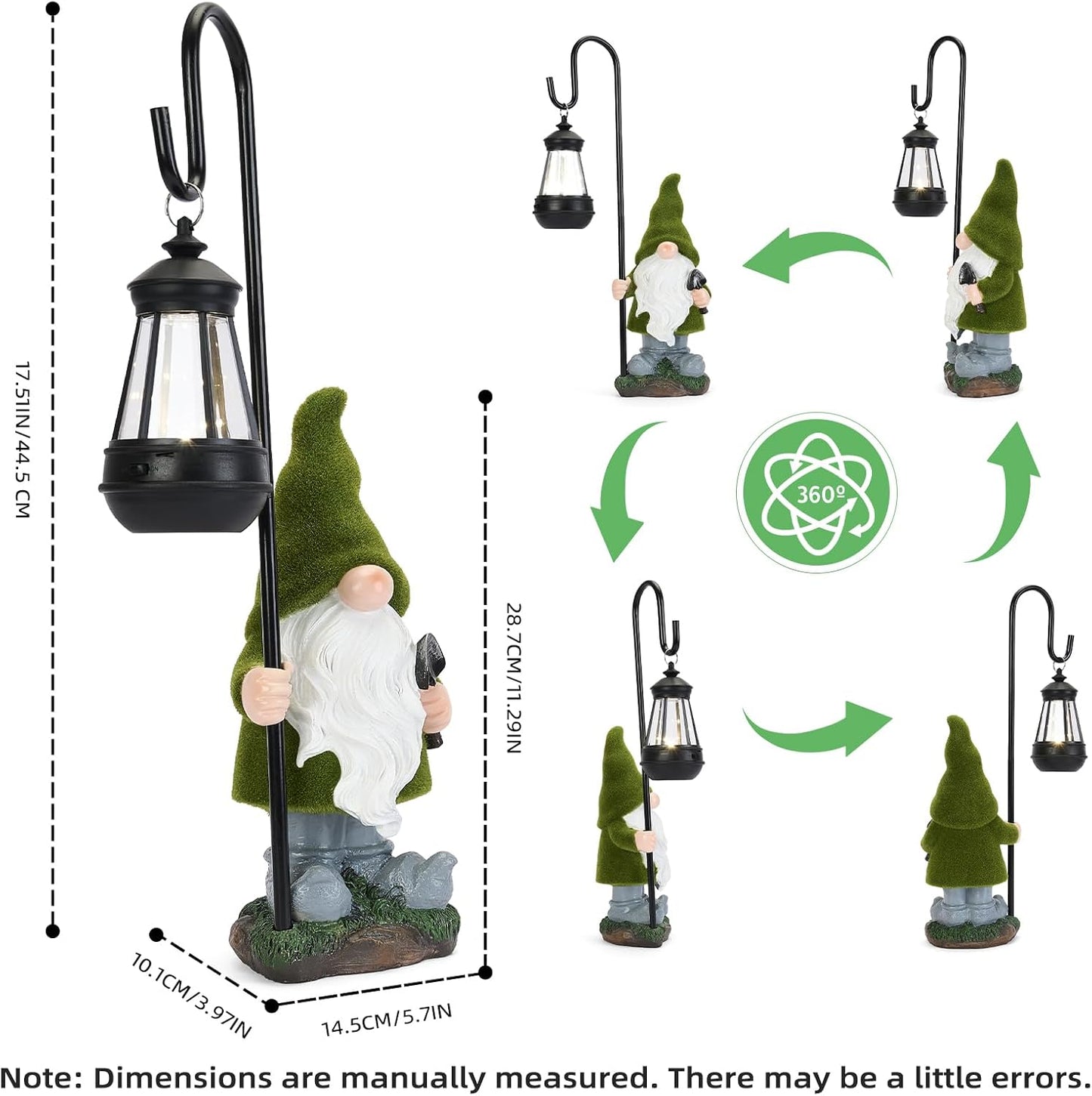 Solar Garden Gnome Decor Outdoor Statue - Gnome With LED Waterproof Sculptures Lights, Cute Gnome Pond/Yard Statues Outside Decoration, Home, Lawn, Patio, Resin Animal Ornament, Women/Gardening Gift-VerdiqueGarden