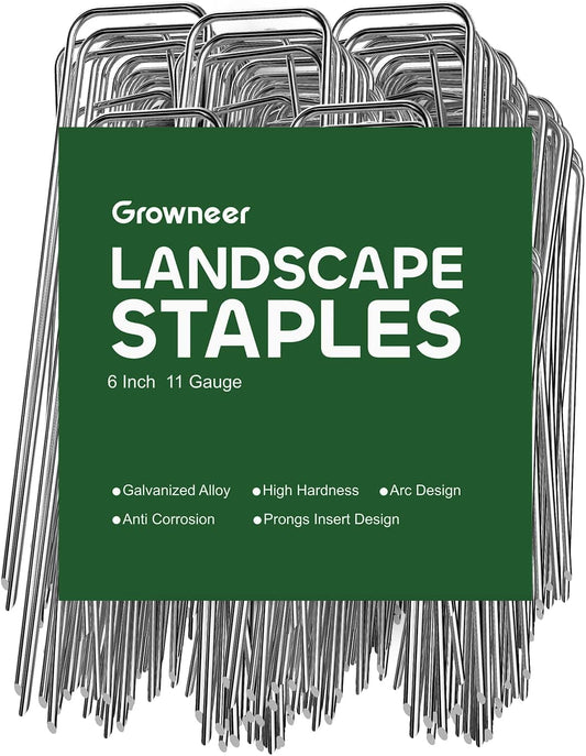GROWNEER Landscape Staples Anti-Rust, 6 inch 20pcs Galvanized Garden Staples, Tent Stakes SOD Pins Yard Stakes for Securing Weed Fabric Barrier, Ground Cover, Artificial Turf, Dog Fence-VerdiqueGarden