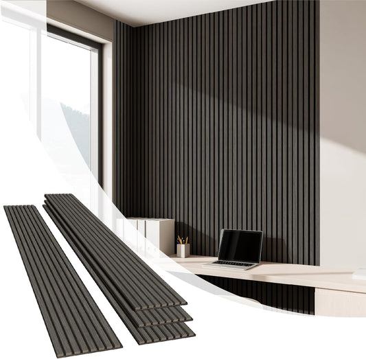 Olanglab Wood Slat Wall Panels 4 Pack, Wooden Acoustic Wall Panels, 94.5"x12.6" Each 3D Wall Panels for Interior Wall Decor (Black-Extendo Trio)-VerdiqueGarden