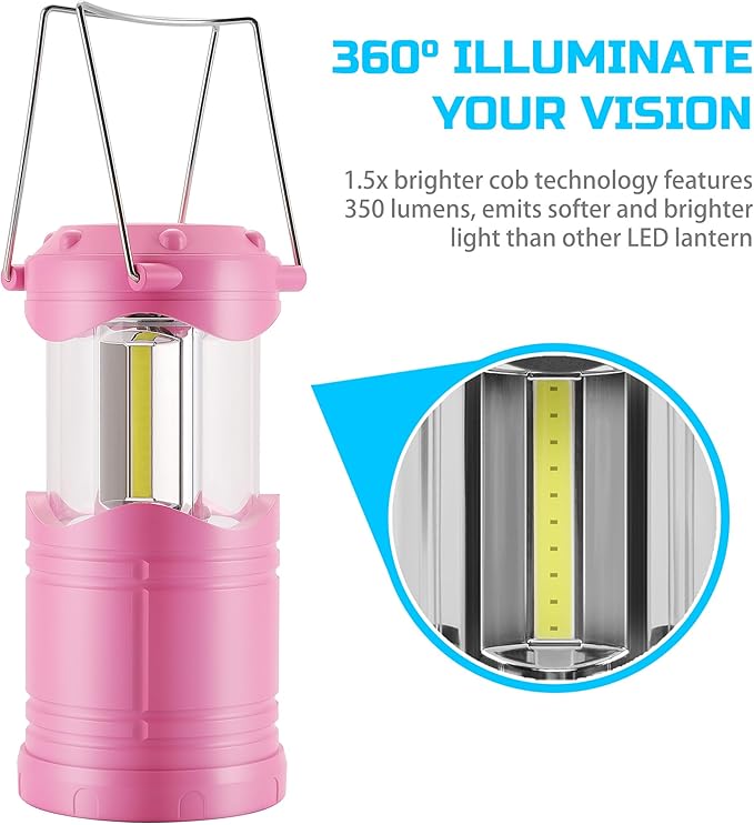 Lichamp LED Camping Lantern, 4 Pack Battery Powered Flashlight for Power Outages, Portable Collapsible Hanging Light Essential for Home, Outdoor, Emergency Lamp Survival Kit Gear for Hurricane, C1-VerdiqueGarden