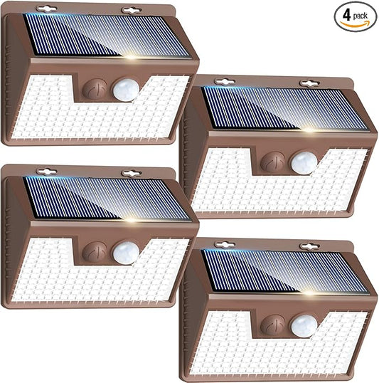 Peasur Brown Solar Lights Outdoor Waterproof, 6Pack 140LED Solar Powered Motion Sensor Lights, 3 Modes Solar Security Wall Lights for Fence Garden Yard Outside Cool White-VerdiqueGarden
