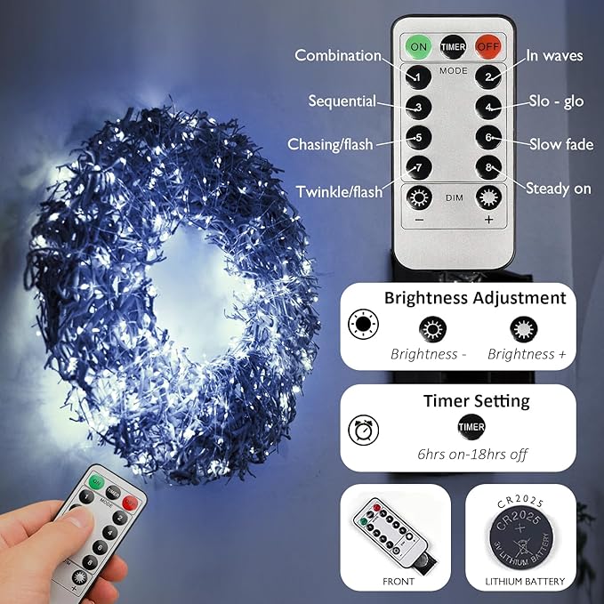 Homemory 4 Pack 20 Ft 60 LED Fairy Lights Battery Operated String Lights with Remote Waterproof 8 Modes Firefly Twinkle Christmas Lights for Party Bedroom Wedding Decorations(Cool White)-VerdiqueGarden