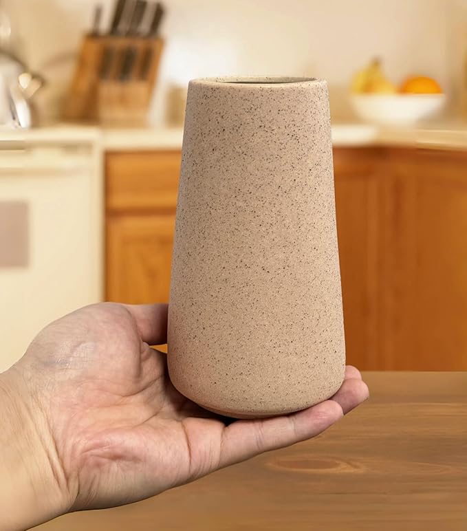Simple Vase for Flowers Plants, Matte Vases for Modern Table Shelf Home Decor Wedding Boho Decor, 6" H Frosted Elegant Ceramic Vase for Pampas Grass Fluffy Stem Bouquet Lavender Flowers (Brown, 2)-VerdiqueGarden
