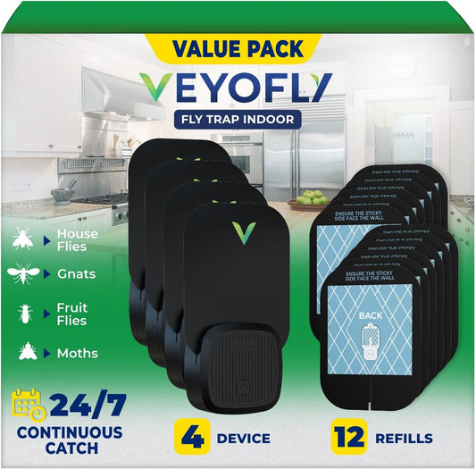VEYOFLY Fly Trap Indoor, Fruit Fly Traps for Indoors, (4 Device + 12 Refills) Gnat Traps for House Indoor, Fly Catcher Indoor, Plug in Light Flying Insect Trap, Bug Light Killer, Fly Trap-VerdiqueGarden
