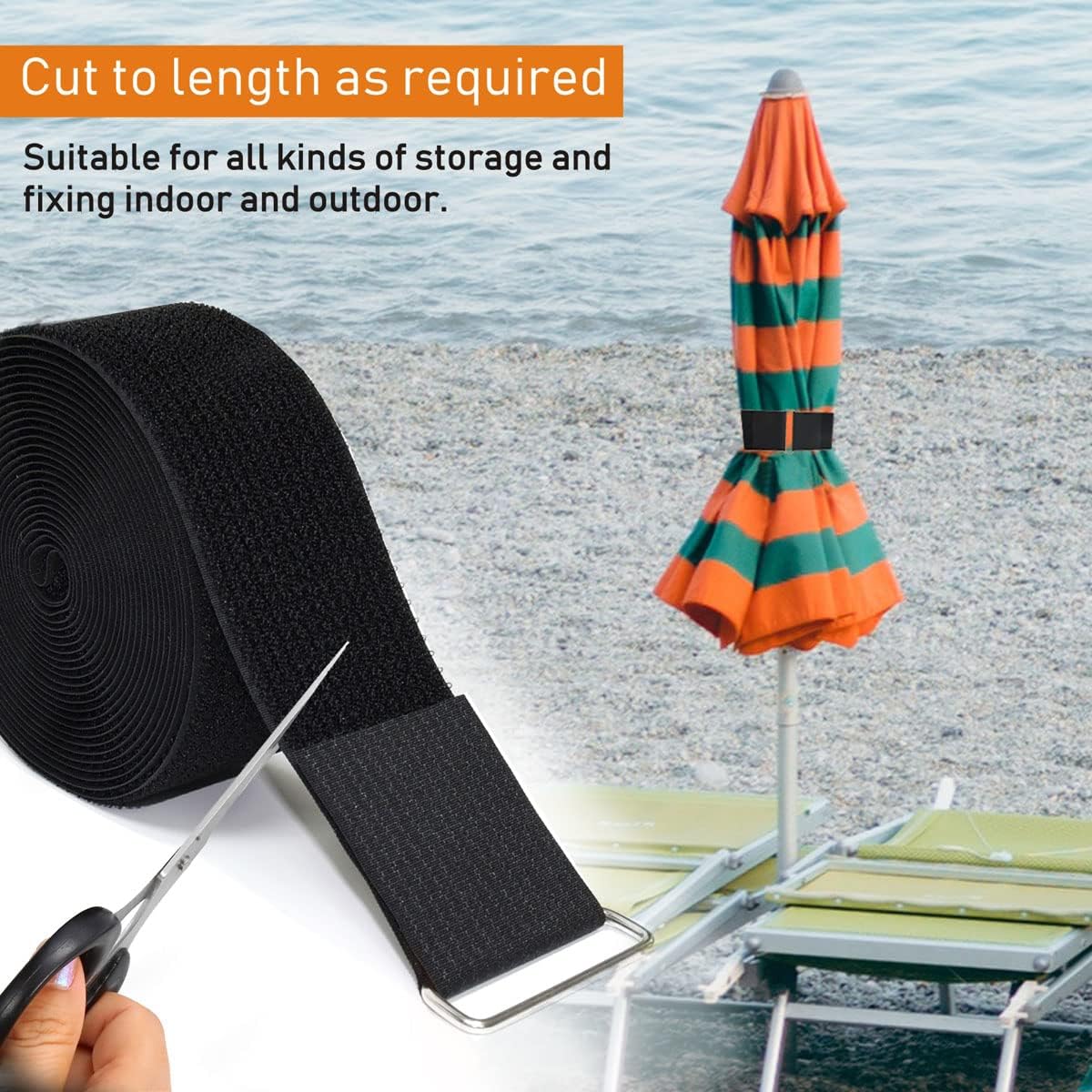 2"x16ft Reusable Cinch Strap with 10 Metal Buckles, Cut-to-Length Fastening Securing Straps, Adjustable Nylon Cable Straps and Cord Ties for Organizer or Storage, 2 inch Wide, Black-VerdiqueGarden