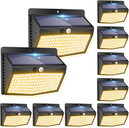 Solar Motion Sensor Outdoor Lights [138 LED/10 Packs] Solar Security Lights Outdoor with 3 Lighting Modes Solar Powered Lights Waterproof for Outside Wall Garden Fence Backyard Deck（Warm White-VerdiqueGarden