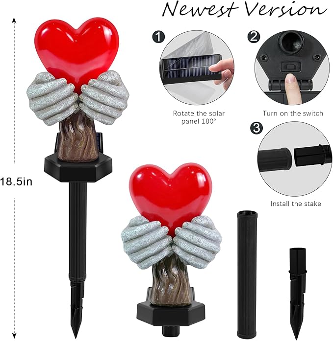 Solar Garden Lights Outdoor,Solar Red Heart Stake Lights,Garden Statue Lights Heart Lights Birthday Gifts for Women Mom Grandma Her,Valentine's Theme Decor for Lawn Yard Pathway Cemetery Porch-VerdiqueGarden