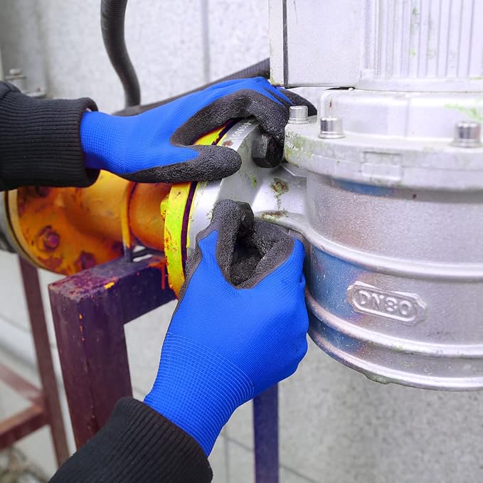 Evridwear Crinkle Latex Rubber Hand Coated Safety Work Gloves for Men Women General Multi Use Construction Warehouse Gardening Assembly Landscaping (XK-Size) Blue 120 Pairs Pack-VerdiqueGarden