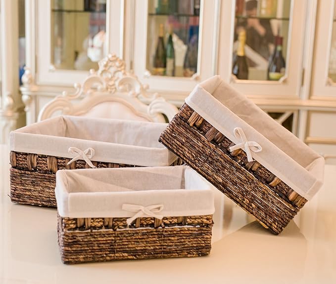 Handmade Woven Maize and Hyacinth Storage Basket,Kingwillow, (Set of 3)-VerdiqueGarden