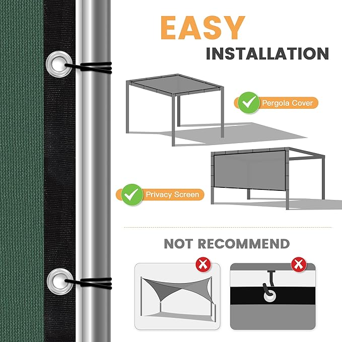 VICLLAX Shade Fabric Sun Shade Cloth with Every 2 FT Grommets for Patio Garden Pergola Cover Canopy 17x21 FT, Dark Green-VerdiqueGarden