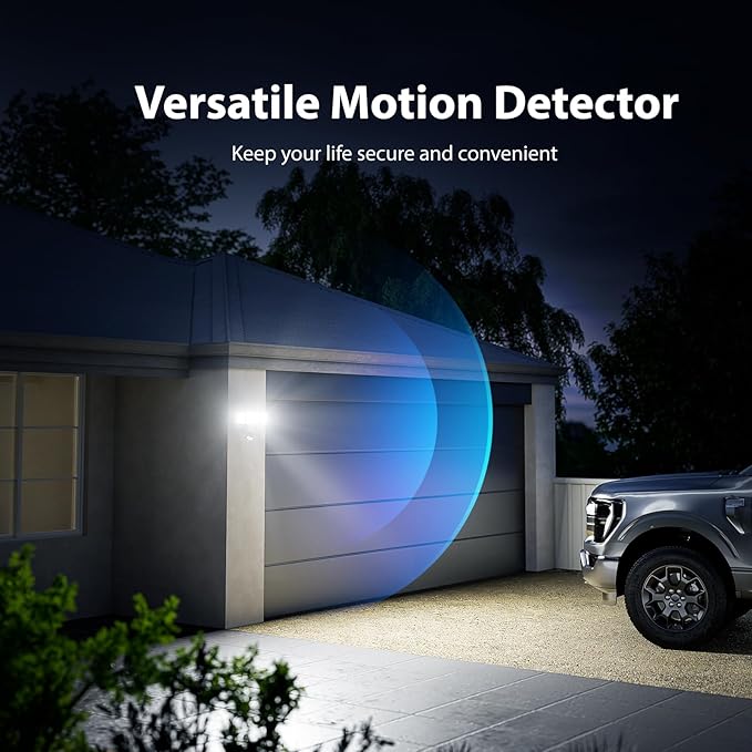 Onforu 65W LED Security Lights Motion Sensor Light Outdoor, 6500LM, 6500K, IP65 Waterproof, Flood Light Outdoor Motion Detector with Adjustable 3 Head, Hardwired Wall Light for Entryway, Yard (Gray)-VerdiqueGarden