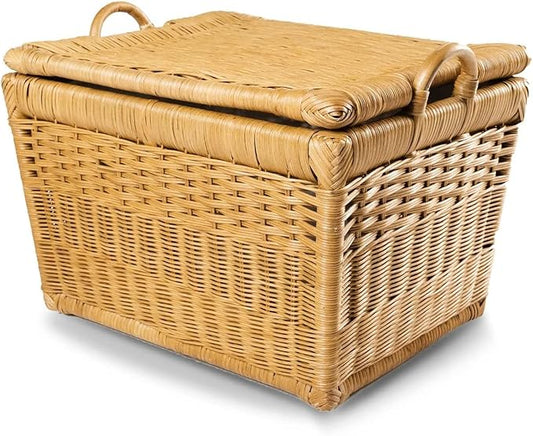 The Basket Lady Lift-Off Lid Wicker Storage Basket, Medium, 20 in L x 15 in W x 14 in H, Sandstone-VerdiqueGarden