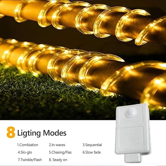 50ft 360 LED Rope Lights Outdoor, Connectable and Flexible Tube Lights with 8 Modes, Waterproof Indoor Outdoor LED Rope Lighting for Deck, Garden, Pool, Patio, Indoor Outdoor Decorations (Warm White)-VerdiqueGarden