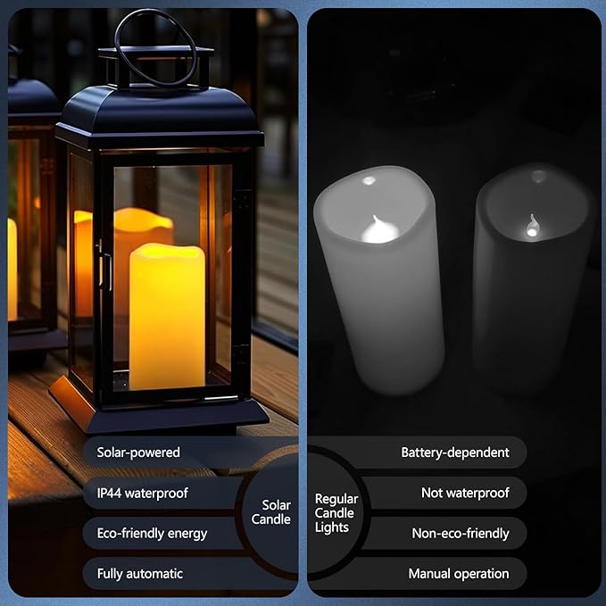 salipt Solar Powered Candles - 3.25" x 6" Waterproof LED Flameless Pillar Candle Set,Dusk to Dawn, Rechargeable Solar Battery Included,Waterproof for Patio Decor,Set of 4-VerdiqueGarden