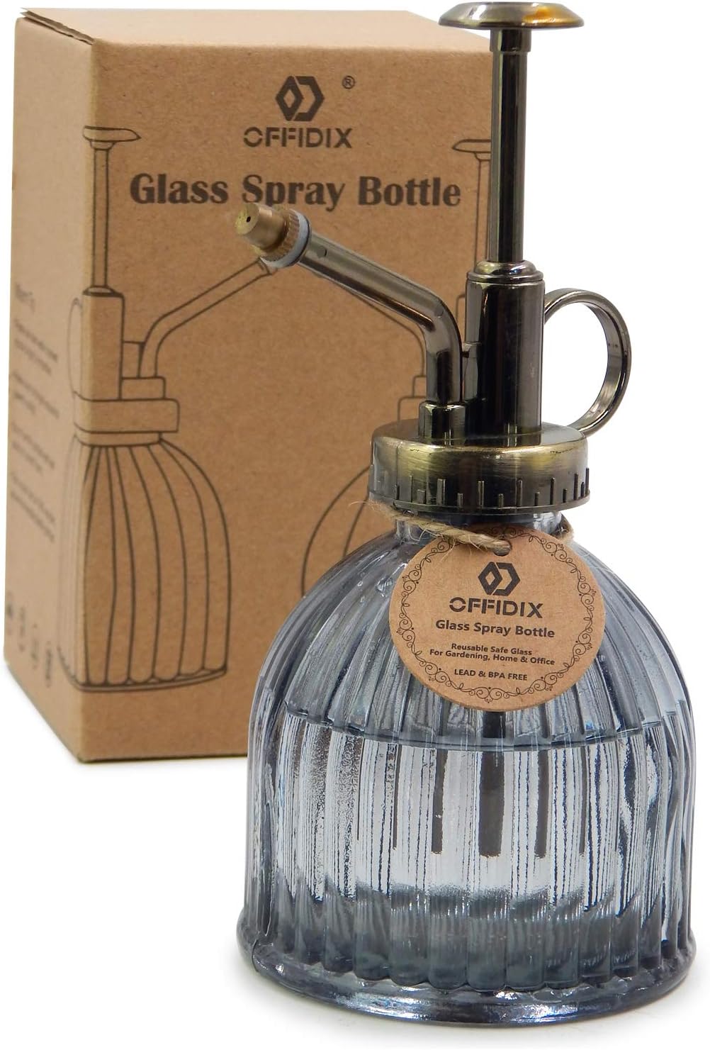 OFFIDIX Plant Mister plant water Spray Bottle, 6.3" Tall Vintage Style with Bronze Plastic Top Pump One Hand Glass Watering Can for Indoor Potted Plants Terrariums (Dark Gray)-VerdiqueGarden