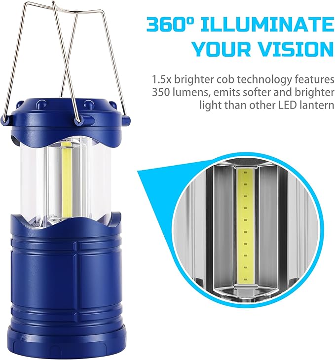 Lichamp LED Camping Lantern, 4 Pack Battery Powered Flashlight for Power Outages, Portable Collapsible Hanging Light Essential for Home, Outdoor, Emergency Lamp Survival Kit Gear for Hurricane, Blue-VerdiqueGarden