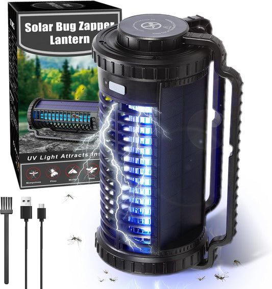 Portable Solar Powered Bug Zapper, 3 Mode (Sensor Auto/UV Light/LED) Mosquito Zapper with 4000mAh Battery, Portable Waterproof Rechargeable Fly Trap for Indoor Outdoor, Home, Patio (Black)-VerdiqueGarden