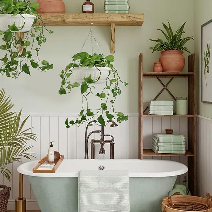 10.63in Hanging Planter Pots for Outdoor and Indoor Plants Flowers with Drainage Hole Tray Hooks Plastic Plant Baskets for Garden Home Porch (White, Pack of 6)-VerdiqueGarden