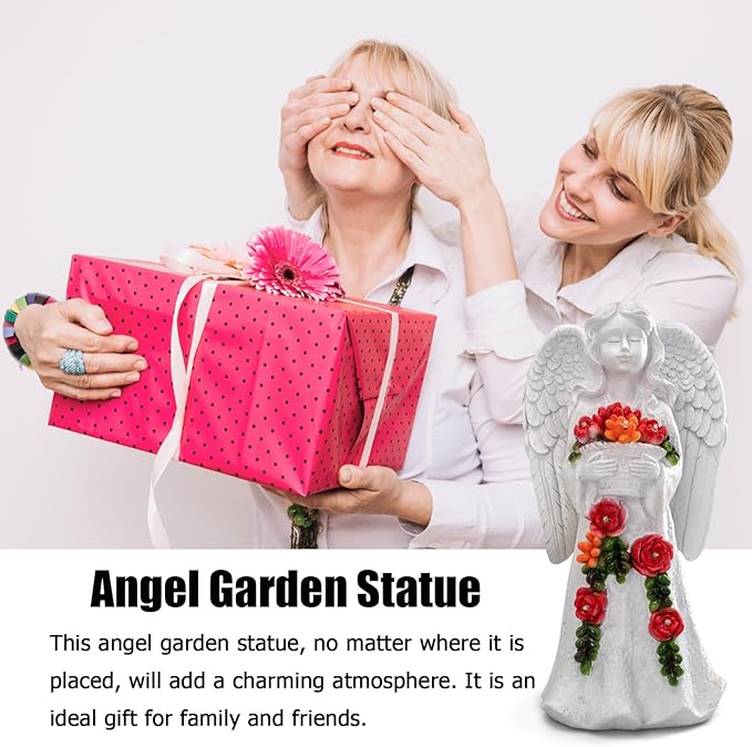 Angel Garden Statue Figurines Light Decoration Outdoor Solar Angels with 8 Led Lights Outside Resin Sculpture Art Decor Patio Lawn Yard Housewarming Gifts for Women Grandma Mom-VerdiqueGarden