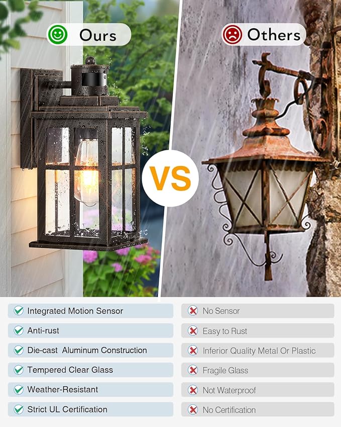 Distance-Adjustable Motion Sensor Outdoor Lights, Oil Rubbed Bronze Wall Mounting Porch Light, Waterproof Dusk to Dawn Exterior Lighting Fixtures Sconce, Anti-Rust Outdoor Lanterns for Porch-VerdiqueGarden