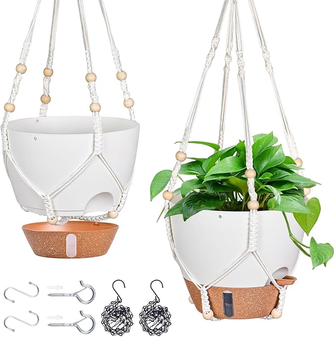 10 Inch Hanging Planters for Indoor Plants & Outdoor - 2 Pack Self-Watering Hanging Pots with Drainage Holes, Visual Reservoir, 2 Hangers - Self-Watering Hanging Baskets Flower Pots-VerdiqueGarden