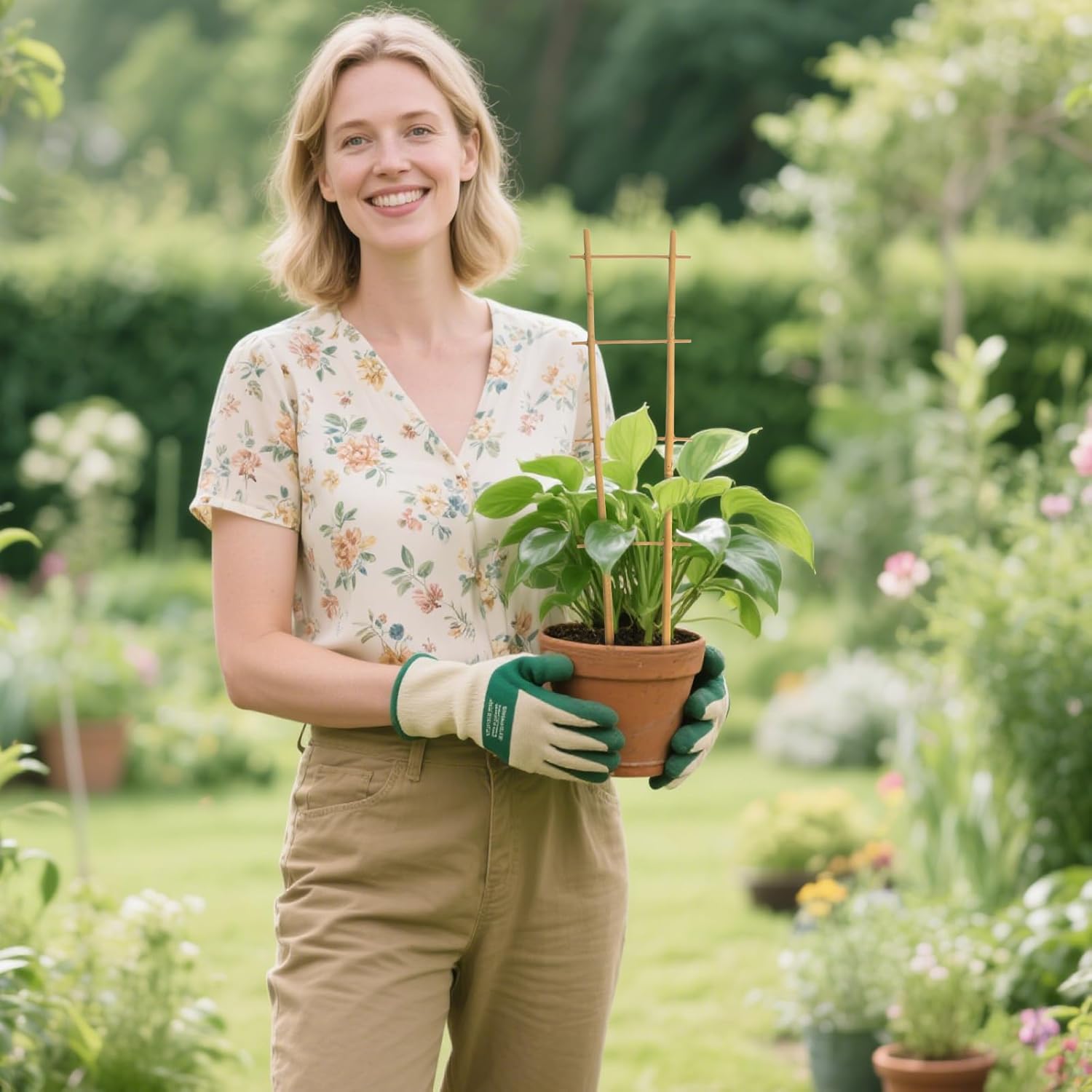 Bamboo Trellis 2FT 3 Pack, S2 Natural Bamboo Plant Ladder Stakes 24 Inch, Fan-Shaped Plant Support Stand for Orchid Vines, Monarchs, Ivy and Other Plants Climbing, Help Plant Growth-VerdiqueGarden