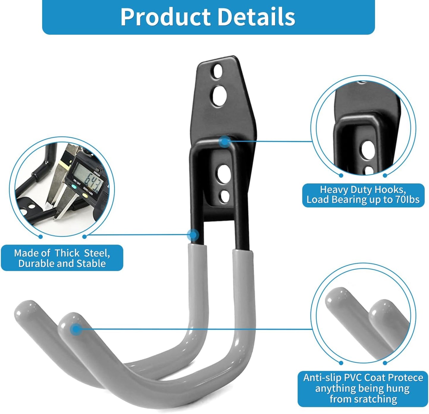 Garage Storage Utility Hooks，Garage Garden Tool Organizer，Steel Wall Mount Hooks, Large Garden U Hooks （2 Pack） (Type-2-Gray)-VerdiqueGarden